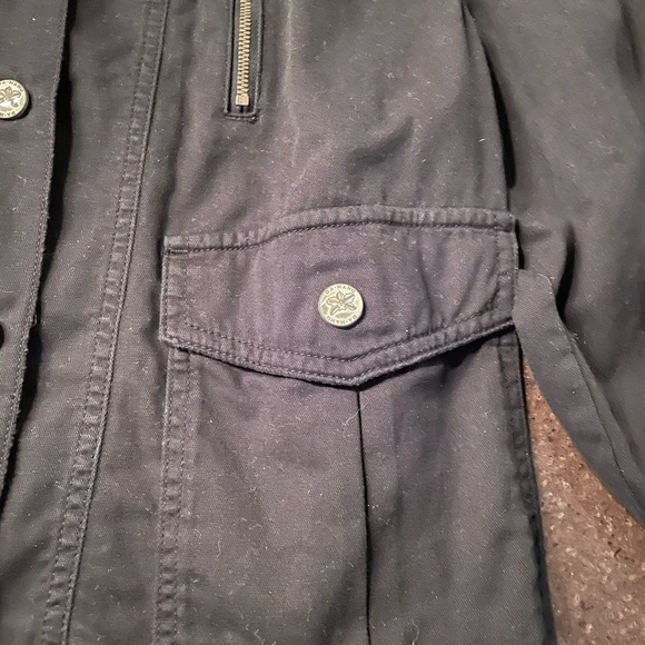 DaNang black cotton twill cuff off jacket. Fray edge bottom. Plain back, unlined - Picture 4 of 4